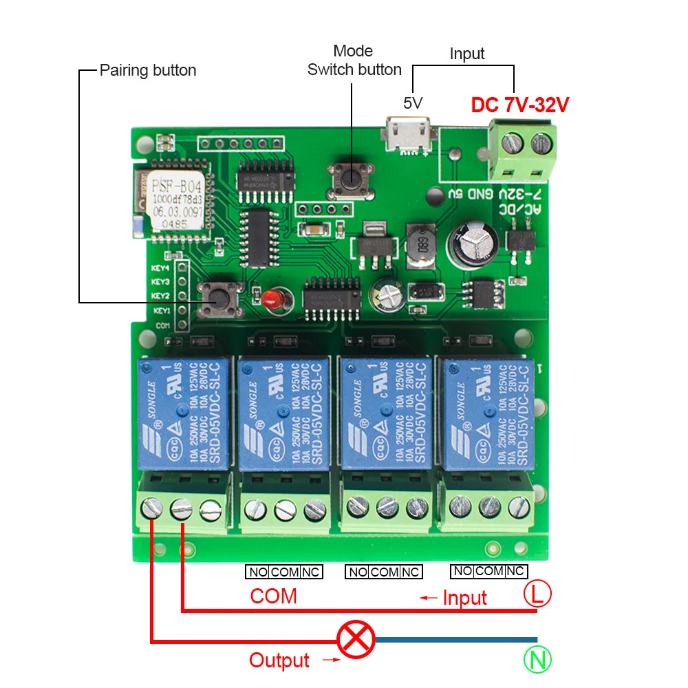 

eWeLink Smart Remote Control wireless Wifi Switch Module 4CH DC 7-32V 12V 24V RF Receiver 10A Relay For Alexa IFTTT