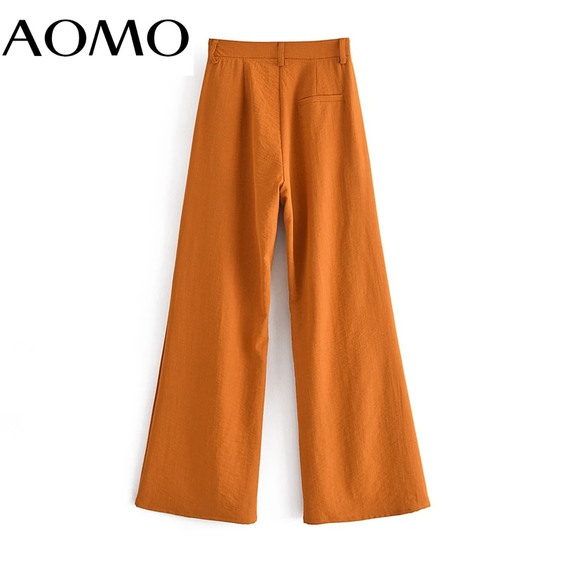

AOMO Fashion Women Wide Leg Long Suit Pants Trousers Buttons Office Lady Pants Pantalon 3W129A