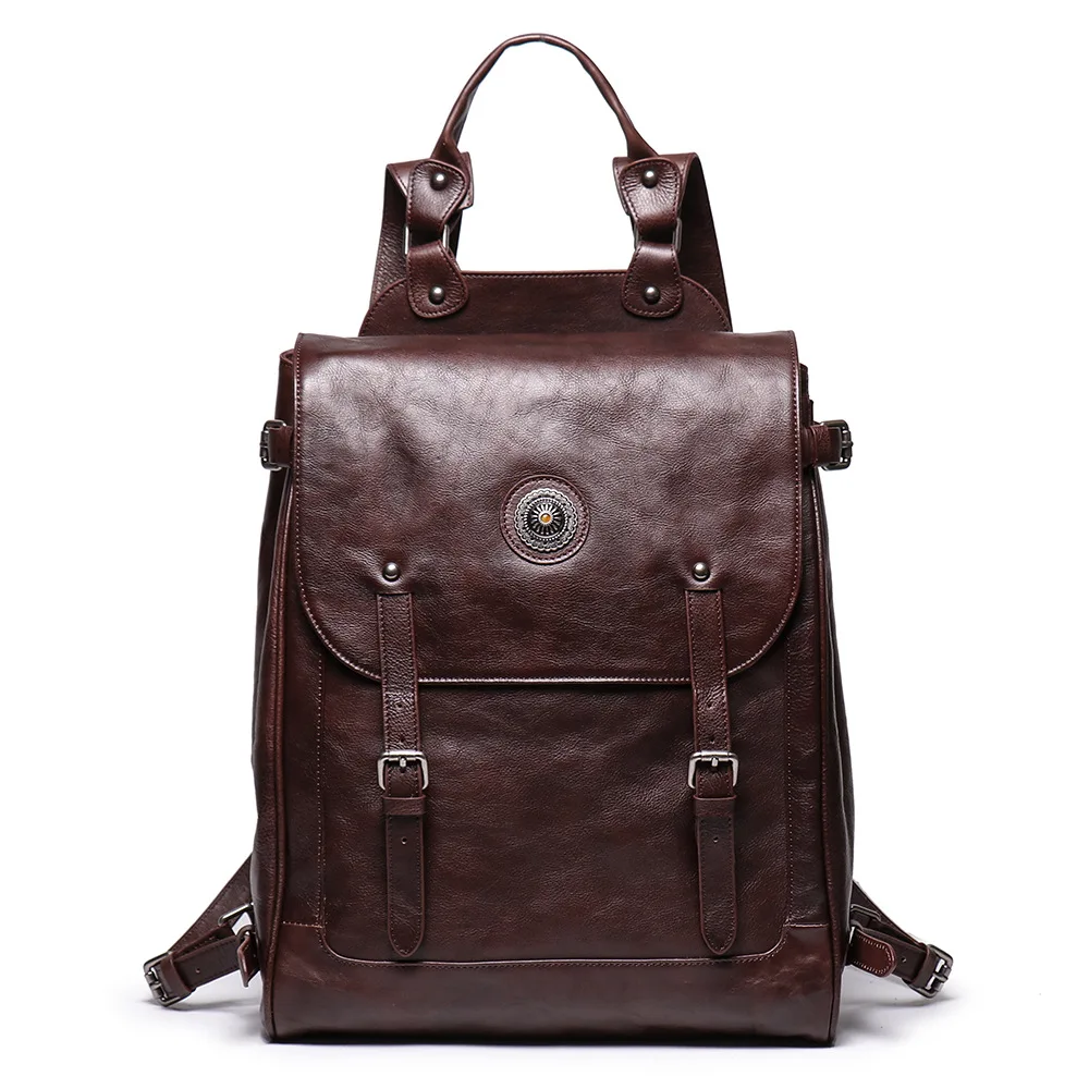 

Top Quality Crazy Horse Cowhide First Layer backpack Male Computer Bag School Bags Vintage Genuine Leather Rucksack Men backpack