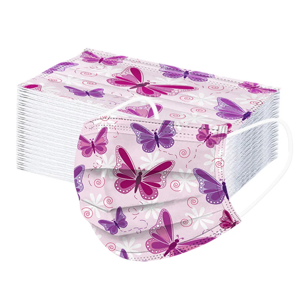 Маски Одноразовые 3-слойные с принтом бабочек 50 шт. |