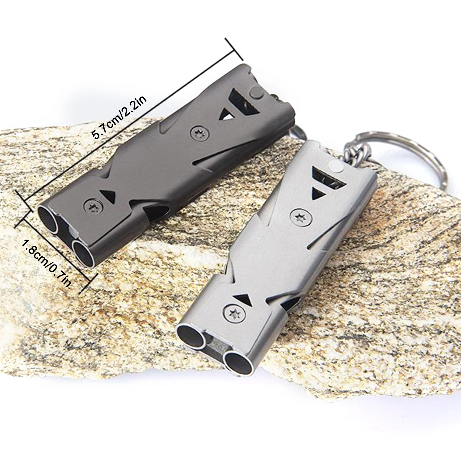 

1pc Multifunctional Outdoor High Decibel Portable Key Chain Double Tube Tool Life Saving High Frequency Whistle