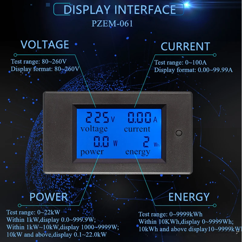 AC80 260V 100A 22KW цифровой ваттметр Мощность счетчик энергии электрического тока