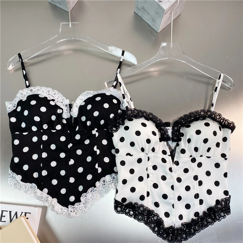

Женский короткий топ с открытой спиной, кружевной Атласный топ в горошек, откровенный Топ во французском стиле для ночного клуба и вечерние,...