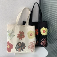 women canvas shopping bag large capacity ladies flower shoulder shopper bags student girls casual tote handbags travel schoolbag