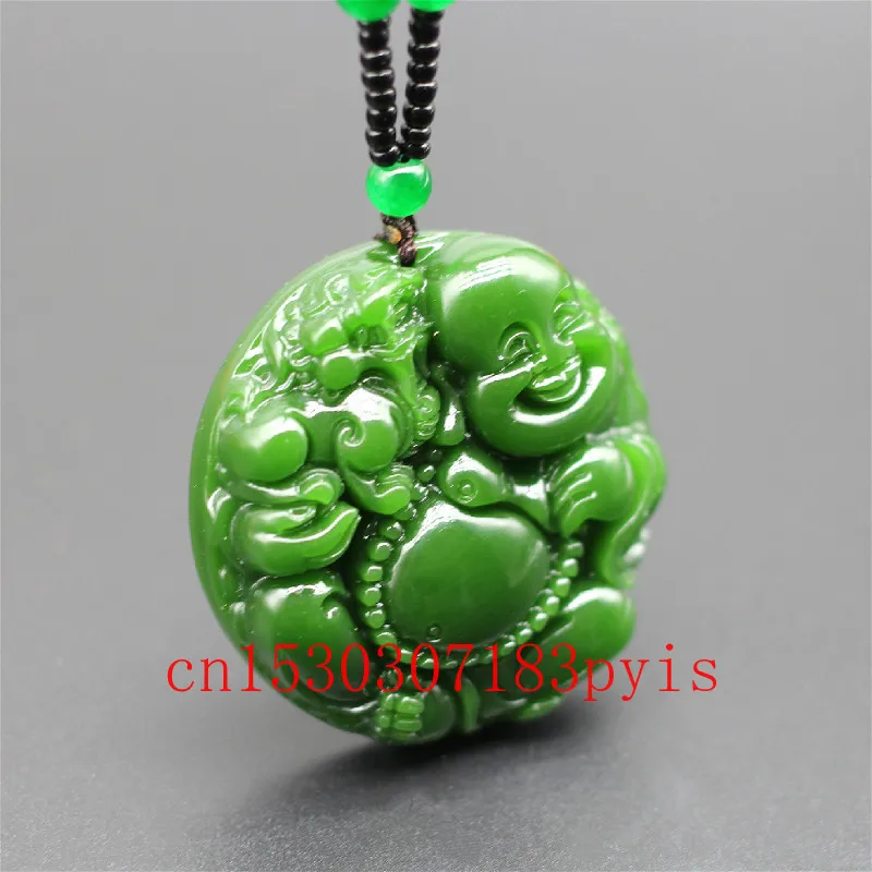 Натуральный зеленый нефритовый кулон Будды Maitreya из бисера ожерелье ручной