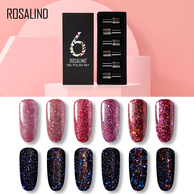 Гель лак ROSALIND для ногтей 6 шт. светящийся набор розового золота Гибридный все