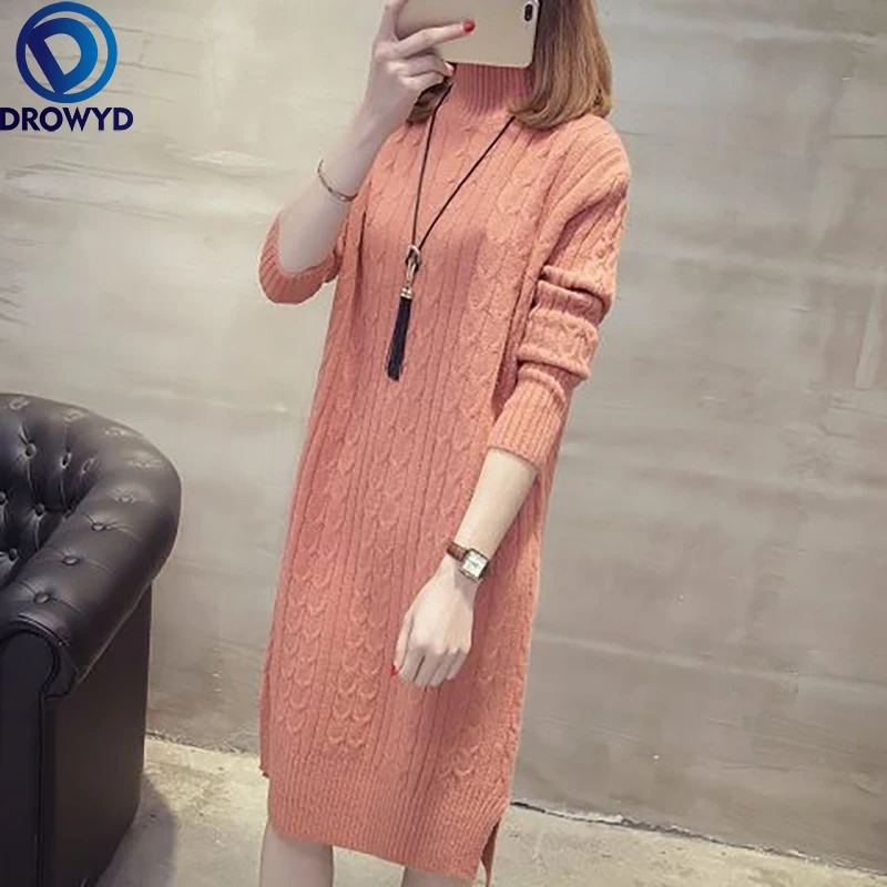 

Женское трикотажное платье-свитер с высоким воротником, V376