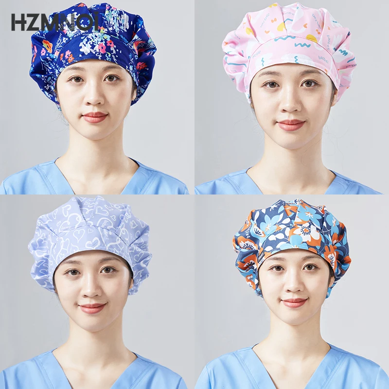 

New Cotton Cartoon Print Nurse Surgical Cap Pet Hospital Beauty Salon Scrub Cap Unisex Chef Work Cap Dental Surgery Cap