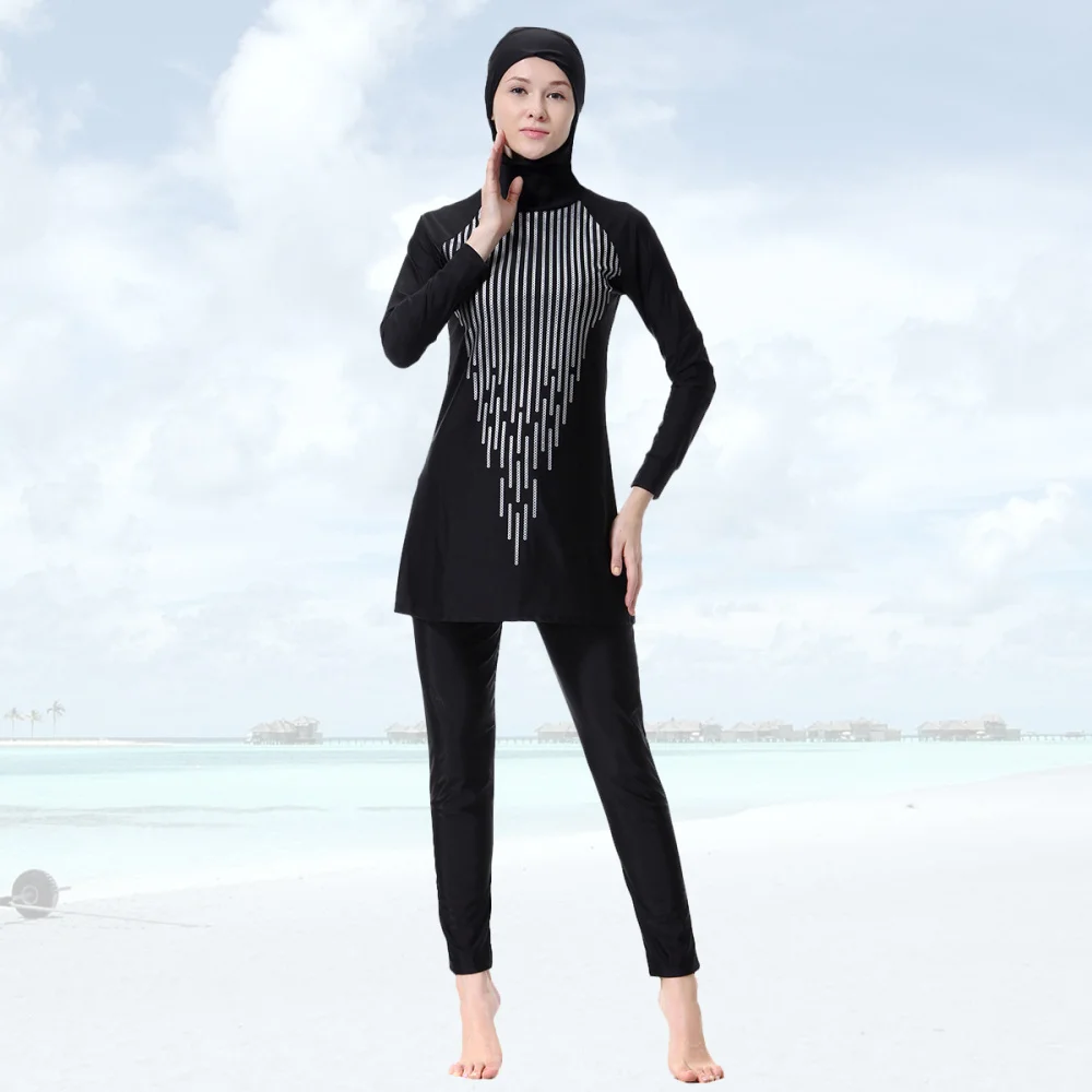 

Muslim Women Swimsuit Traditional Modest Swimwear Middle East Swim Cap Coat Pants Kit Swimming Beachwear for Women Ladies H1003