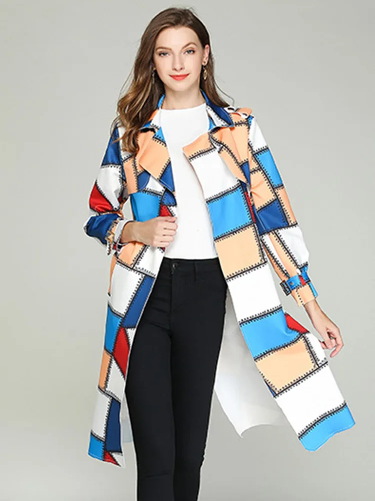 Женские плащи плащ весна осень 2020 принтом британский стиль ветровка