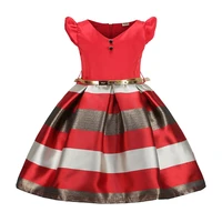 2020 girls princess dress striped flying sleeve kids belt red blue kids clothes party dress