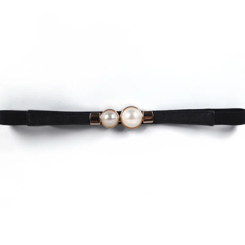 

Pearl round buckle black imitation leather elastic waistband New style fashion ancient pearl ladies dress hook elegant belt