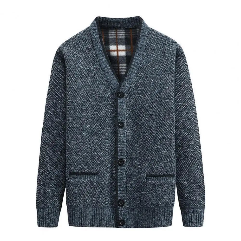 

V-Neck Pockets Sweater Coat Autumn Winter Fleece Lining Solid Color Cardigan Sweater Outerwear