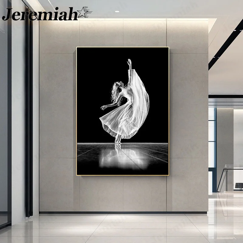 

Modern Ballet Girl Canvas Painting Black and White Beautiful Elegant Dance Poster Wall Art Nordic Aesthetic Home Decoration