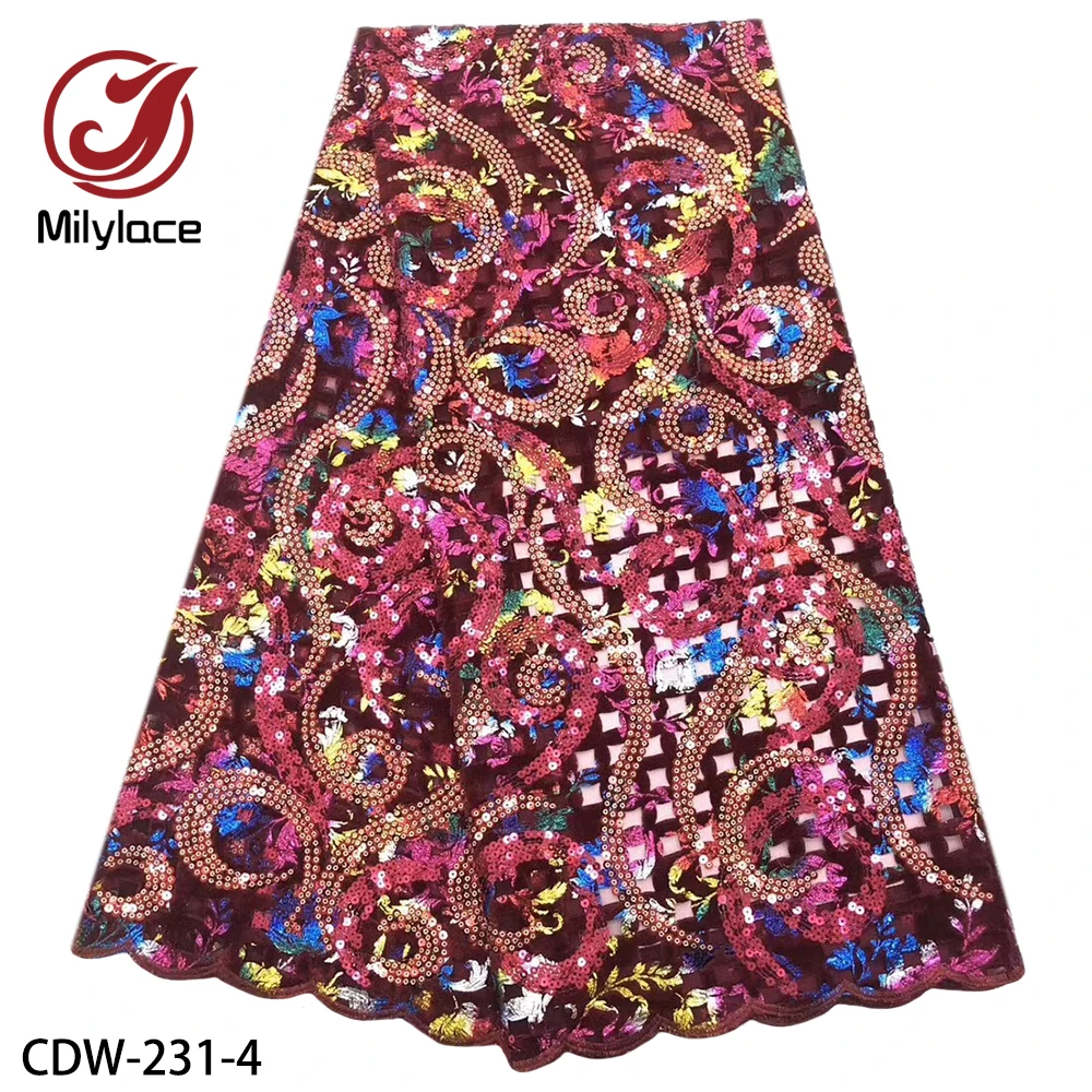 Nigerian Velvet Lace Fabric Luxury African with Sequins French for Dress CDW-231 | Дом и сад