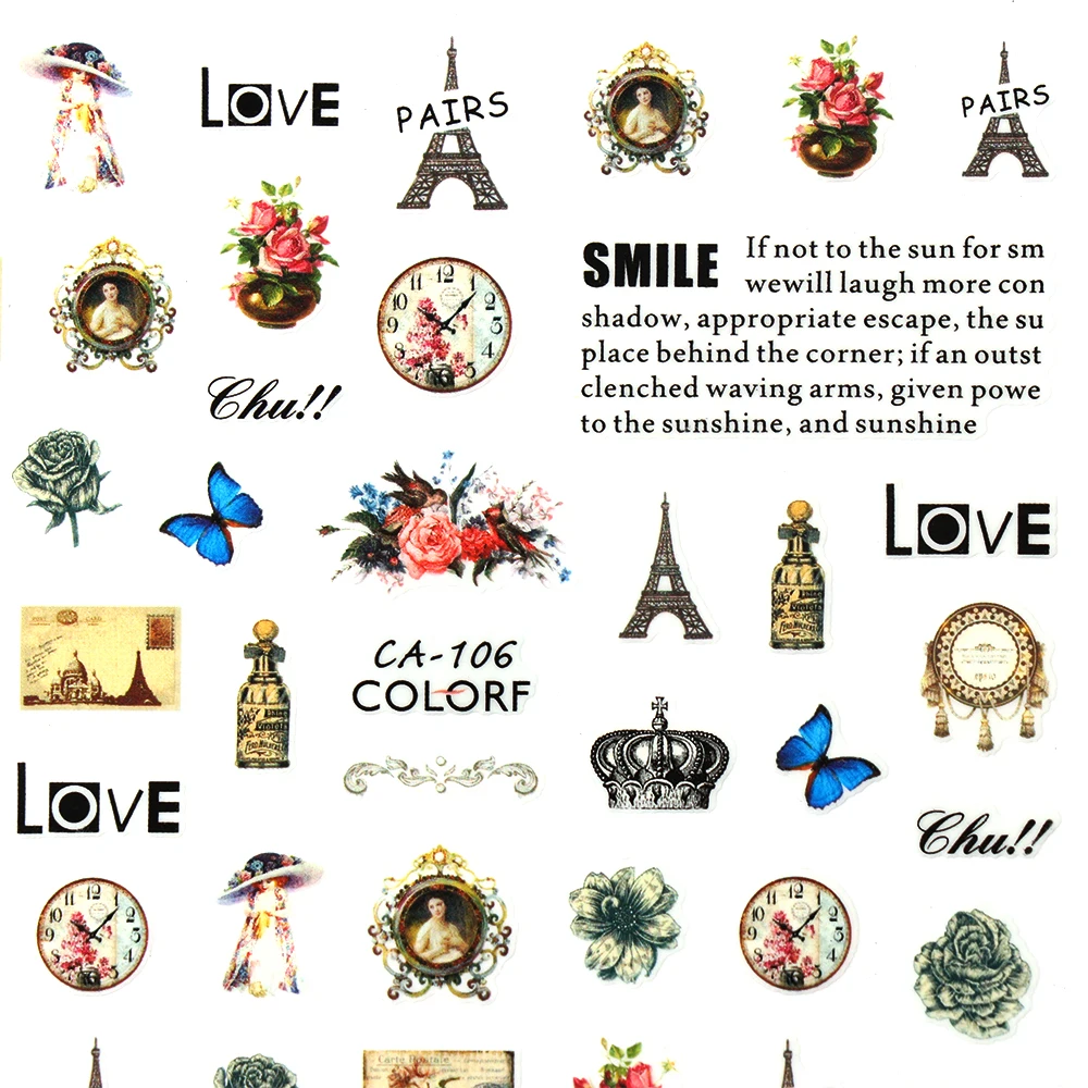 1 шт. наклейки для дизайна ногтей в виде сердца английские буквы цветочный