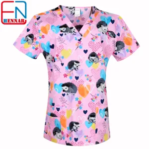 Женский скраб-топ с v-образным вырезом 100% хлопок Принт Медсестры скраб-Топ s для женщин эластичная ткань