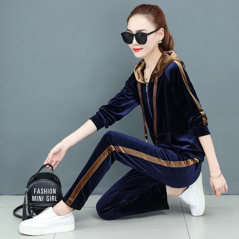 Женский спортивный костюм осенний размера плюс вельветовый повседневный