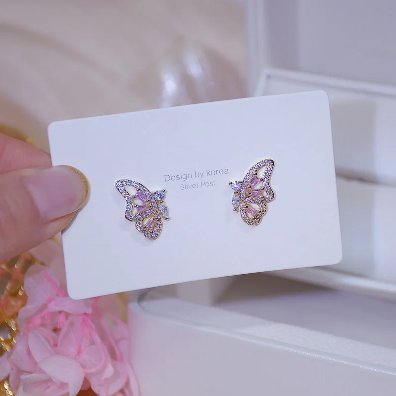 

Exquisite AAA Zircon Angel Wings Earrings for Women Wedding Jewelry Korean Flower Butterfly Crystal Tassel Statement Earrings