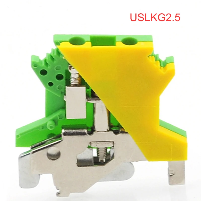 

2Pcs USLKG2.5 Ground Terminal Blocks DIN Rail Screw Morsettiera UK-2.5B Yellow Green Earthing Bornier Connector 14AWG 2.5mm²