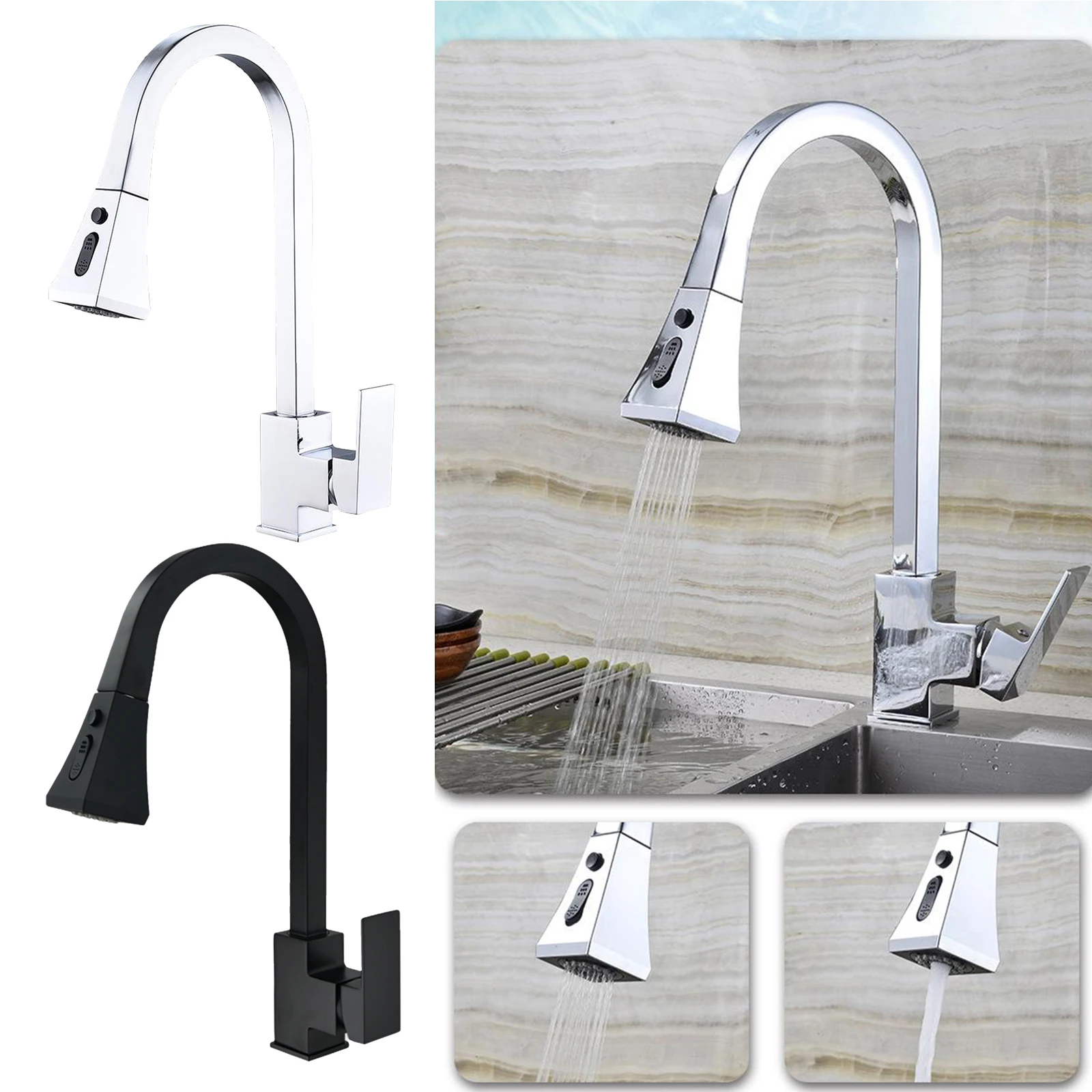 

Pull Down Kitchen Faucet Single Level Steel with Sprayer Kitchen Tap