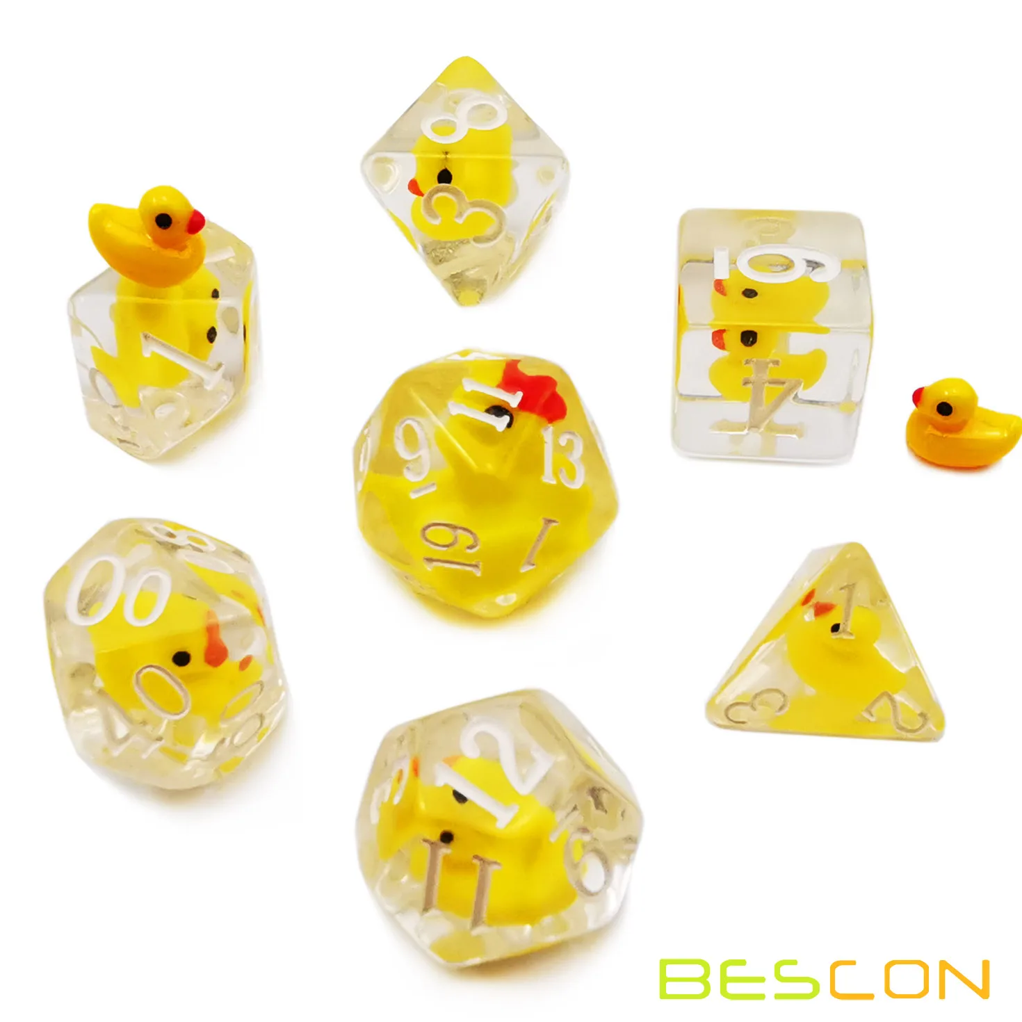 Bescon YellowDuck-Juego de dados RPG, juego de 7, novedad, juego de dados poli&eacute;dricos de pato amarillo-1
