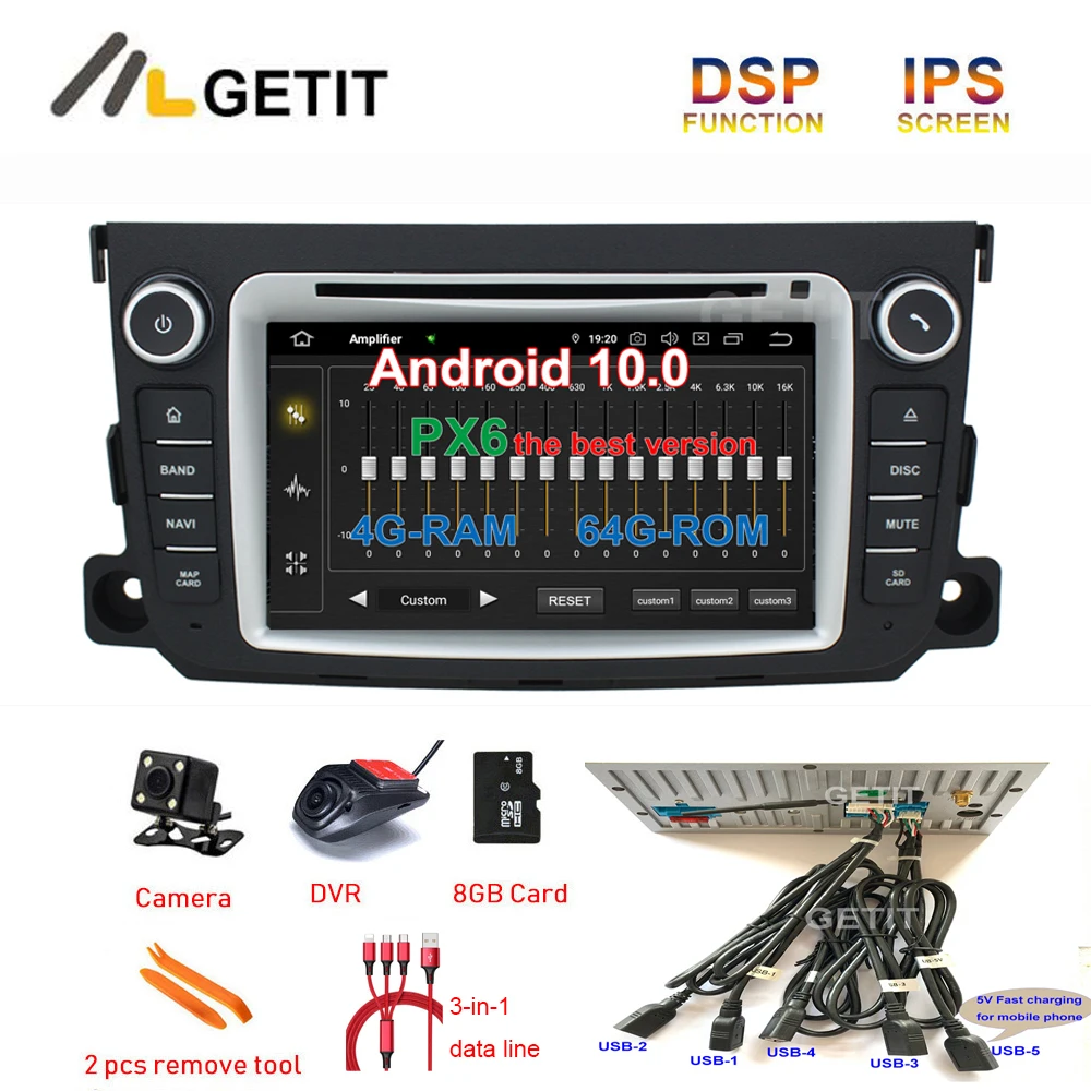 5 USB DSP Android 10 Авто DVD Радио стерео плеер GPS для Mercedes/Benz Smart Fortwo 2011 2012 2013 2014 с радио BT