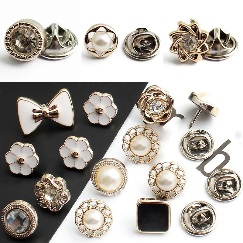 10pcs Button Brooch Set Imitation Pearl Rhinestones Pin Coat Clothes Accessories Gift Prevent Exposure Brooches For Women | Украшения и