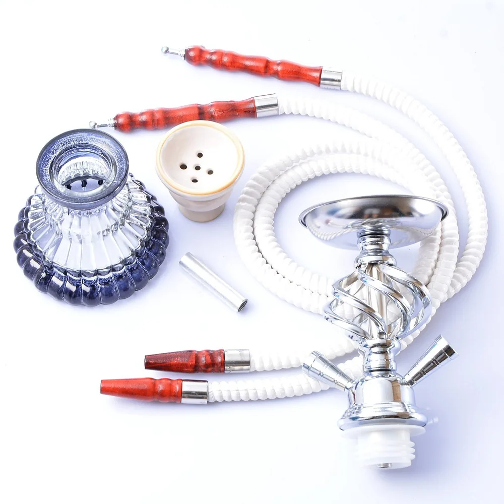 Glass Hookah Set Portable Shisha Pipe with Double Hoses Ceramic Tobacco Flavors Bowl Charcoal Tongs Accessories |