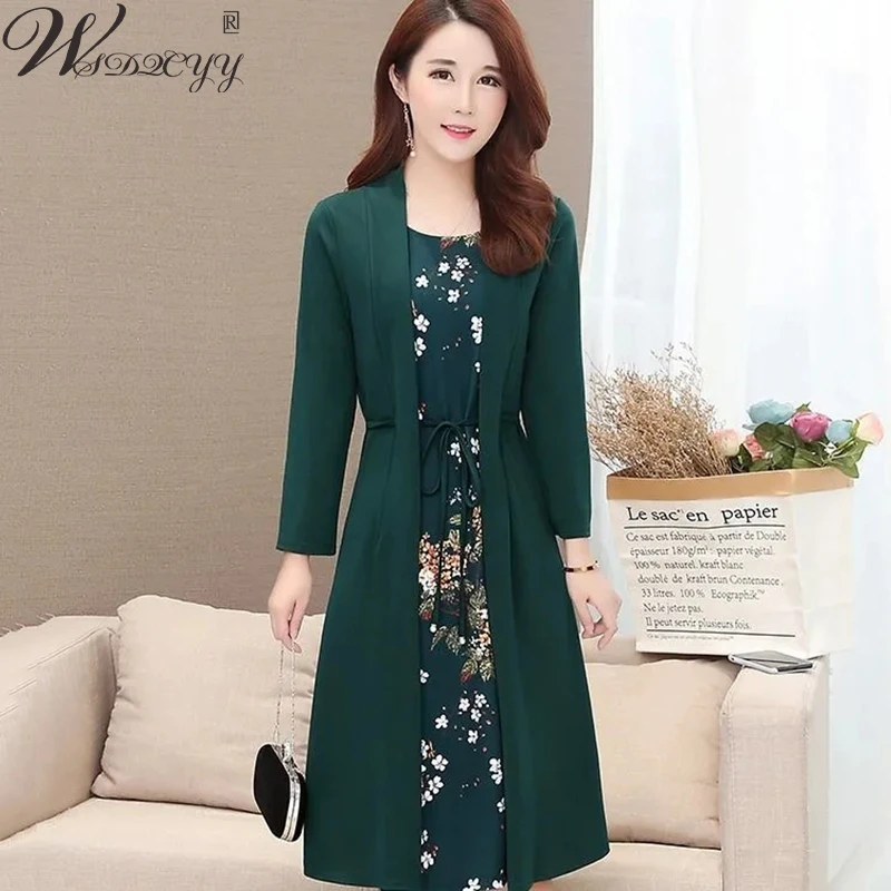 

Women Print Casual Dress Lace Up Waist Fake Two Peice Dress Vintage O-Neck Long Sleeve Dress Elegant Plus Size Bodycon Dress