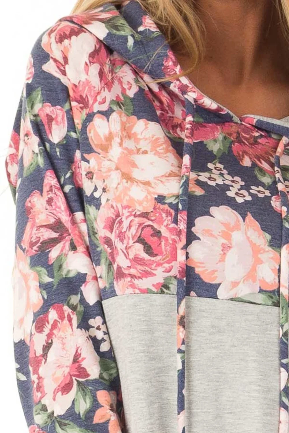 

NiceFloral Print Patchwork Women Fashion Sweatshirts Hooded Tether Casual Slim Spring Hoodies Casual Streetwear Femme Pullovers