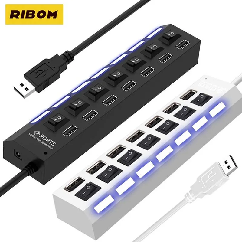 

USB Hub 2.0 4/7 Ports Multi USB Portable Adapter Splitter 2.0 USB Hub With Switch For Windows 10 Pro Key MacBook PC Notebook