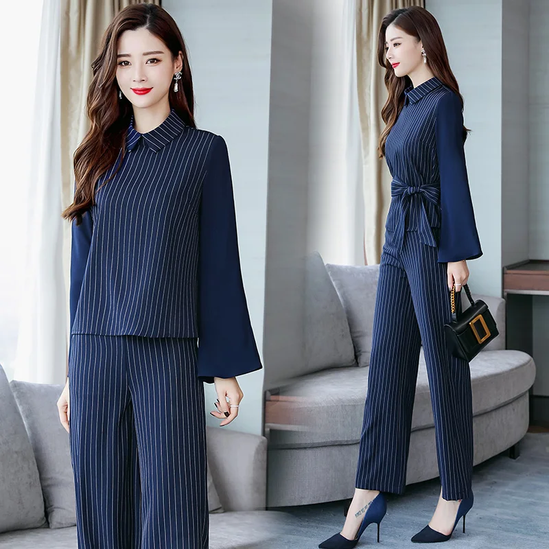 Женский комплект из двух предметов Офисная рубашка в полоску блузка и длинные