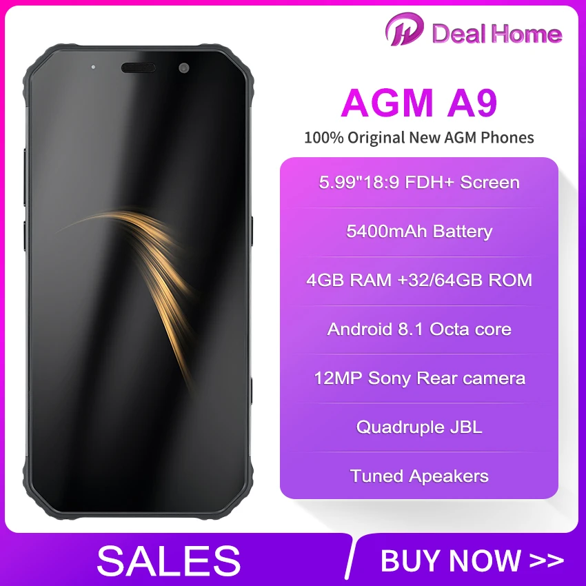 Смартфон AGM A9 IP68 экран 5 99 дюйма влагозащита на базе Android 8 1 аккумулятор 5400 мАч NFC OTG 4