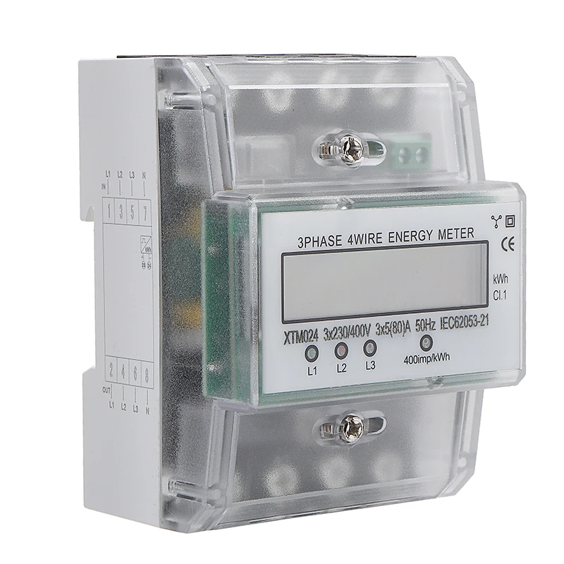 XTM024 5 80A цифровой 3 фазный 4 провод тока метр ЖК дисплей измеритель на DIN рейку