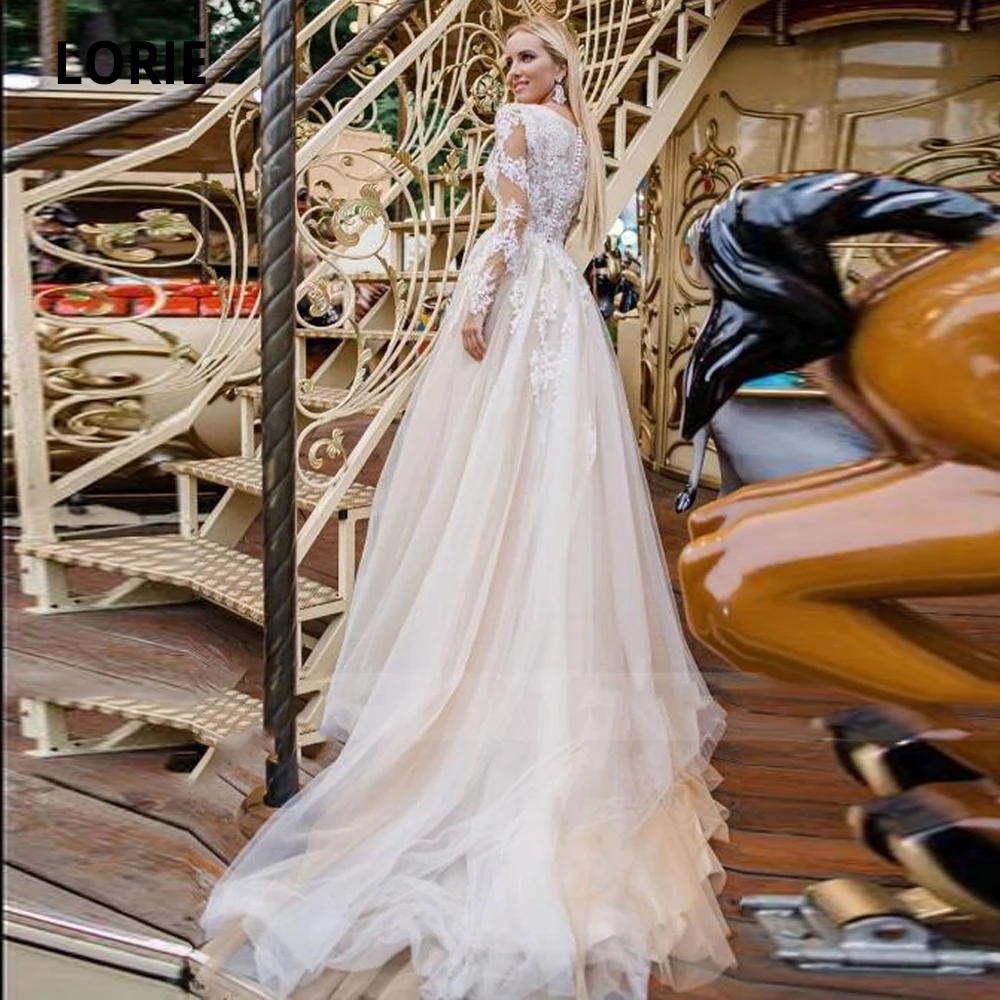 LORIE элегантные кружевные аппликации пляжные свадебные платья цвета шампанского