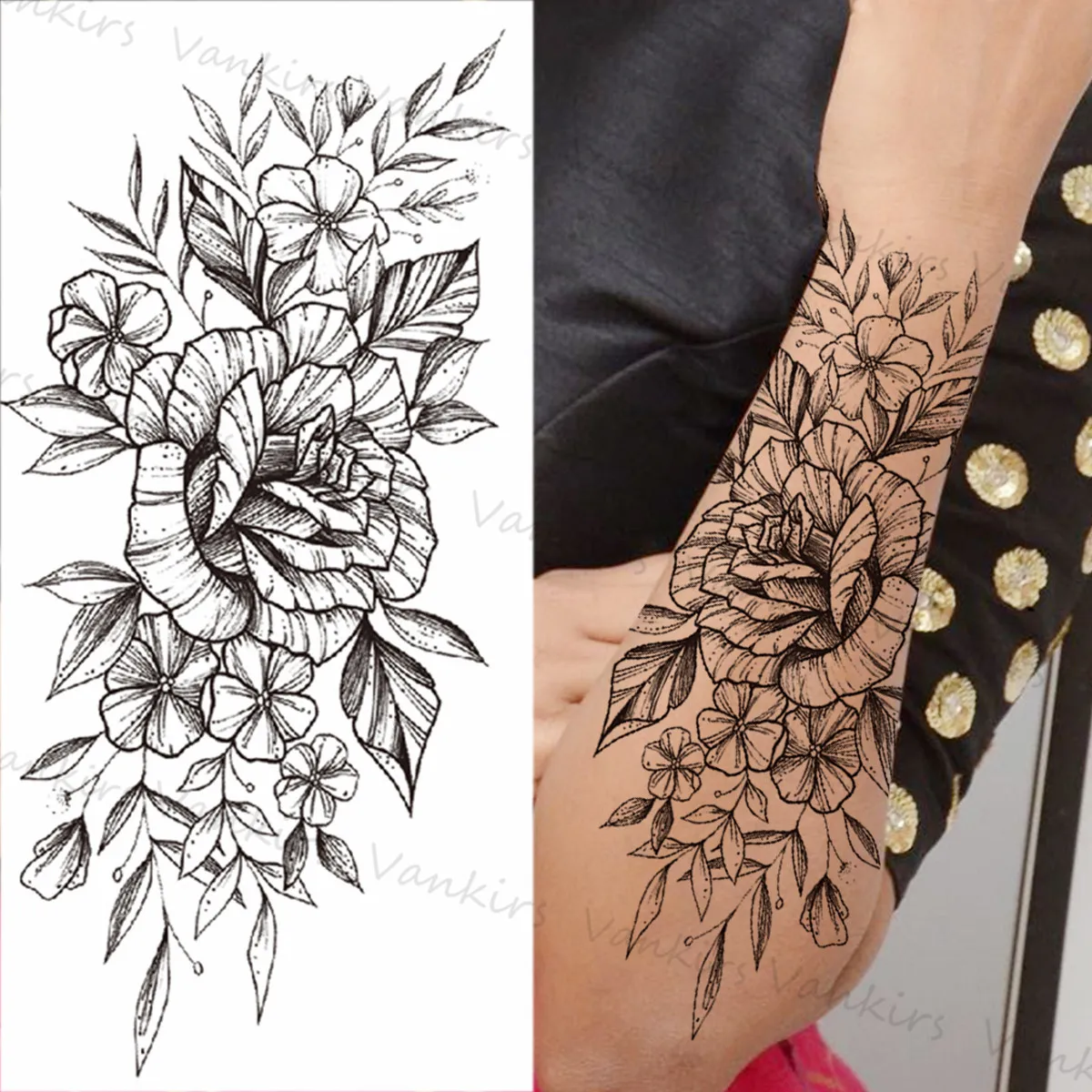 Временные татуировки с цветами для женщин и девушек реалистичные компасы