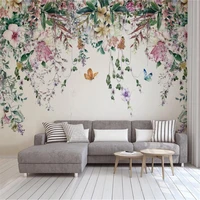 milofi custom mural nordic modern fresh watercolor vine flower living room bedroom background wall paper mural