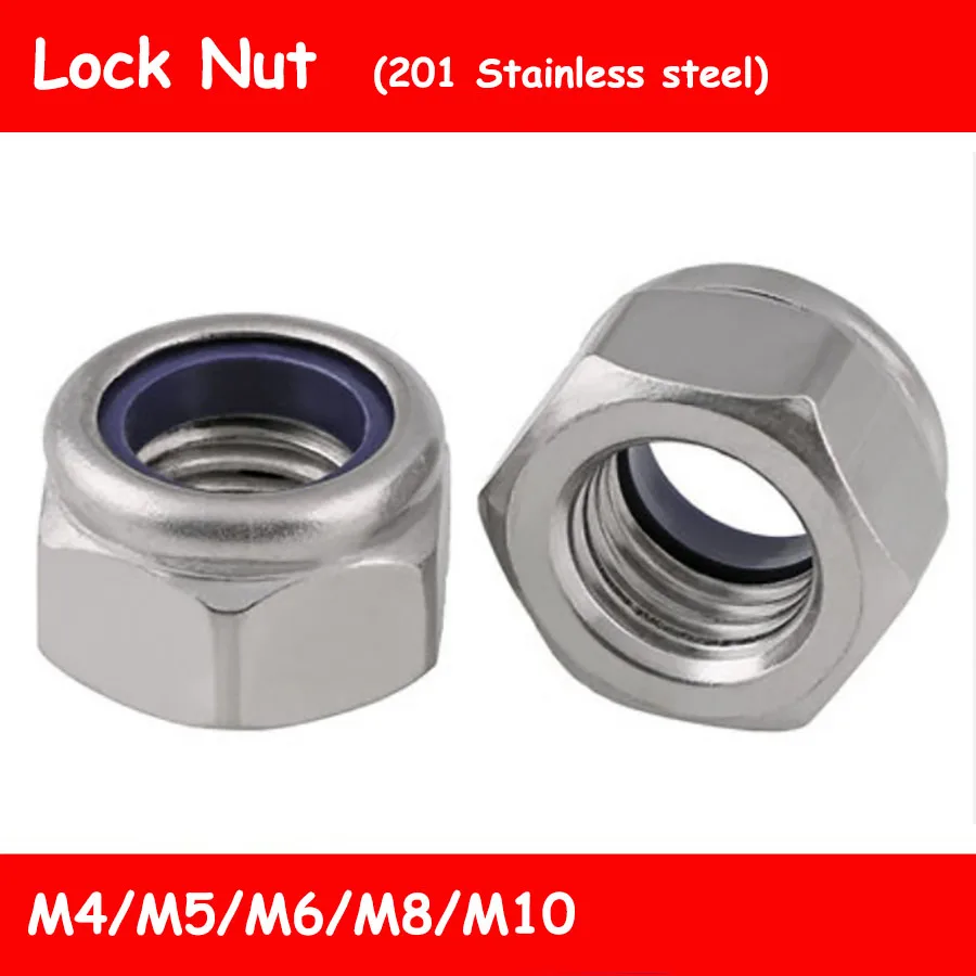 100 шт. самоблокирующаяся гайка из нержавеющей стали M4 M5 M6 M8 M10 201 | Обустройство