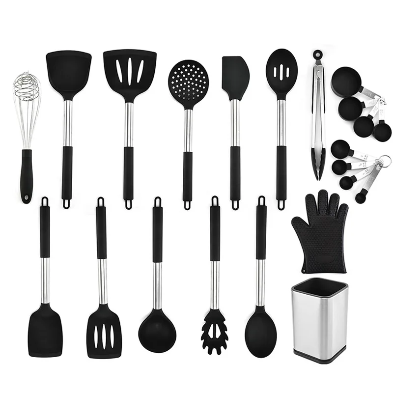 

1-16Pcs Silicone Cooking Kitchen Utensils Set Stainless Steel Handle Turner Spatula Spoon Tongs Whisk Cookware Kitchen Tools Set