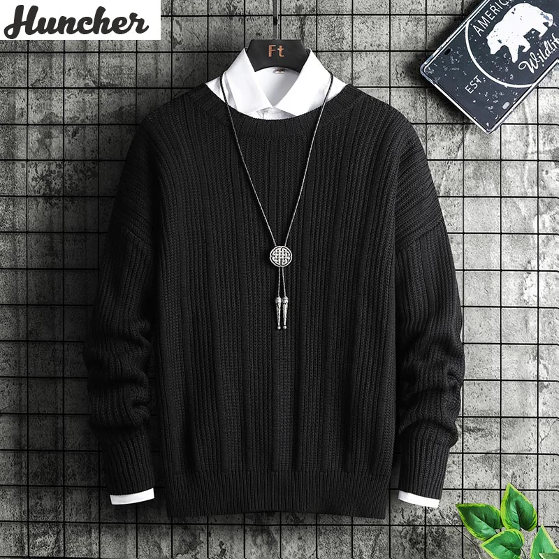 

Мужской свитер Huncher, мужской пуловер с круглым вырезом, весна 2021, повседневный джемпер с круглым вырезом, мужские модные корейские черные св...