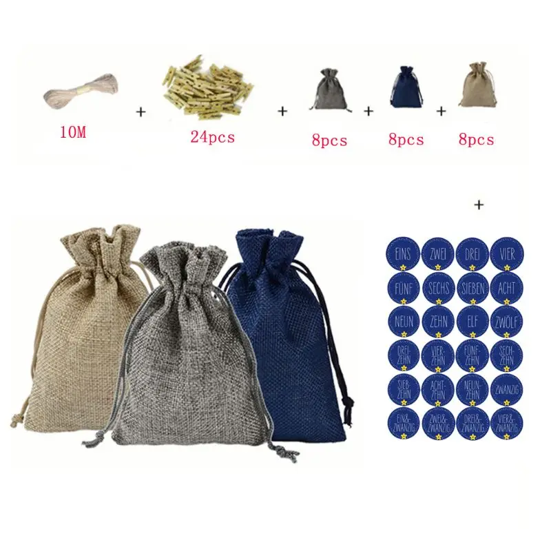 24Pcs Candy Bags Advent Christmas Calendars Linen Filling Bag with Number German Stickers | Дом и сад