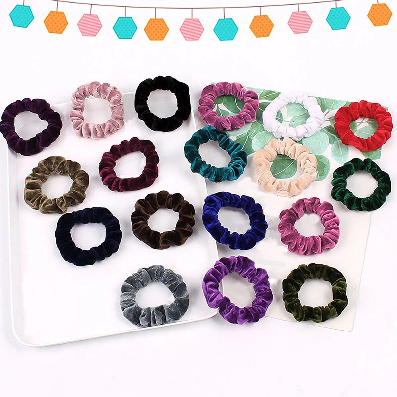 Hot Small Size Solid Color Velvet Scrunchies Ponytail Elastic Hair Bands Rubber Band Ring Hairbands Headbands Red Pink Blue |