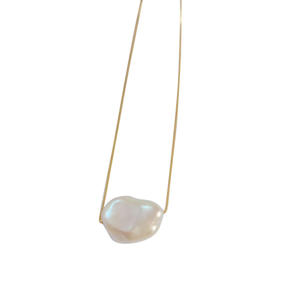 

18 inch 925 silver box chain pendant necklace,100% nature freshwater near-big corner baroque pearl ,18k gold plating,15x20 mm