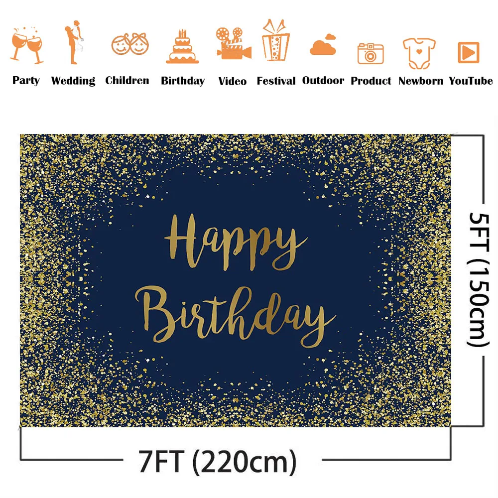 Темно-синий фон для дня рождения с золотым блеском украшение вечевечерние НКИ на
