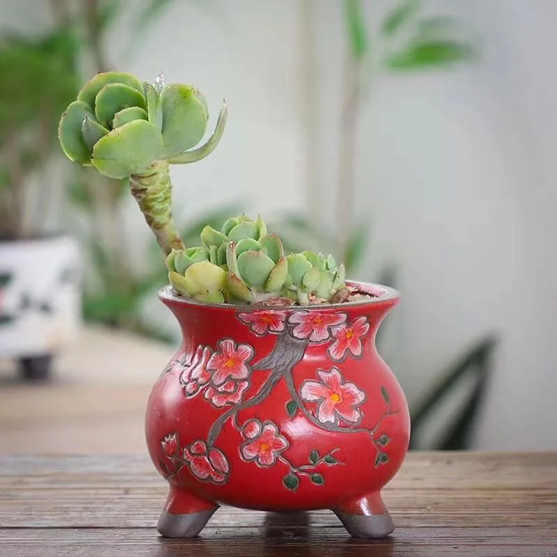 Бонсай керамический горшок для цветов Круглый суккулентный растений зеленый