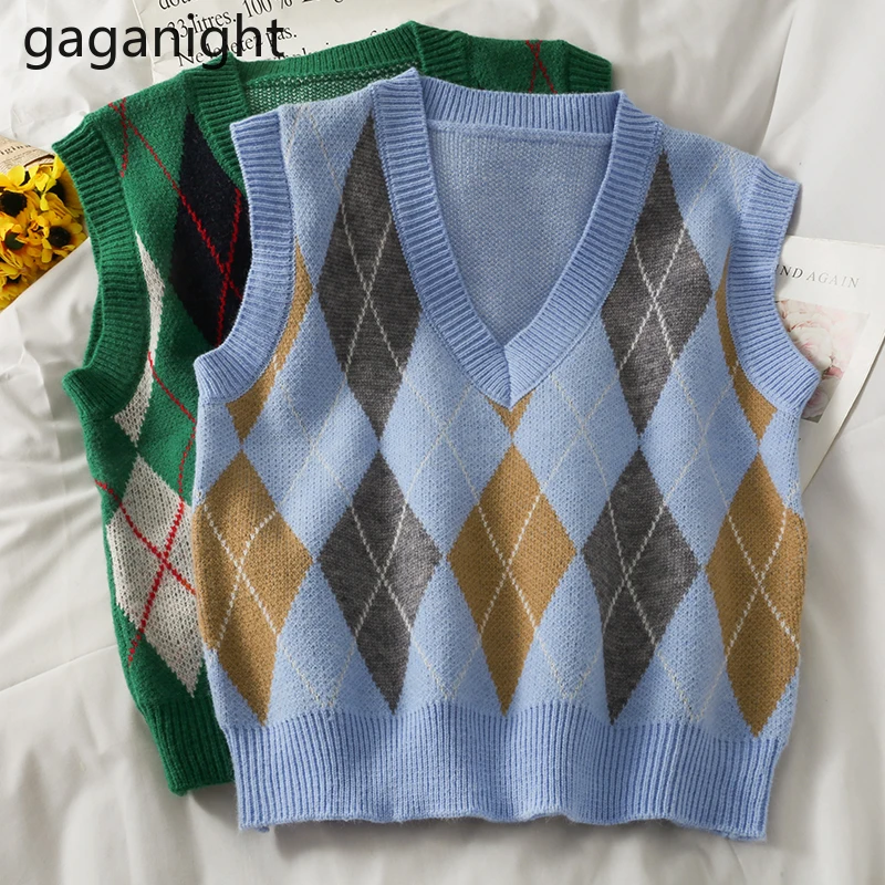 

Gaganight, винтажные женские модели, корейские модные топы, Осень-зима, Женская шикарная майка, верхняя одежда, свитер, жилет 2021