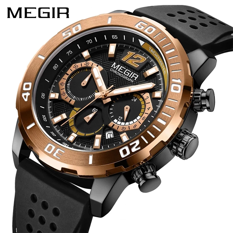

MEGIR Mens Chronograph Sport Watches Silicone Strap Luxury Brand Luminous Waterproof Military Quartz Watch Relogio Masculino