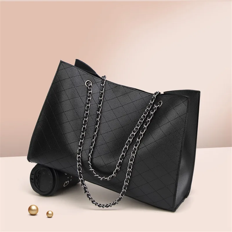 

Women's Handbags 2020 Fashion PU Composite Bag Rhombic Female Large Shoulder Bags Ladies Shopping Pocket Black Brown Gold Tote