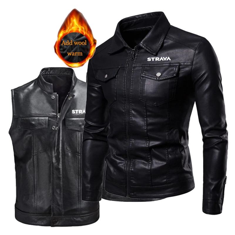 

Men's Cycling Leather Jackets Windproof Fleece Casual Motorcycle PU Windbreaker Biker Leather Mens Fleece Vest Motocross Leather